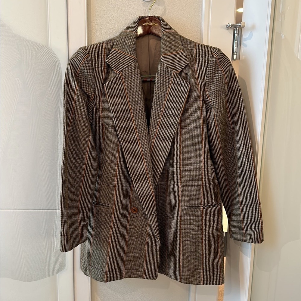 Trendy Fall Wool Blazer Plaid Jacket